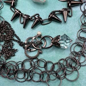 Bundle Of Gunmetal Gray &’Black Jewelry Lot Necklaces Bracelets Rings